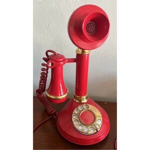 ❣️Vintage Red Antique Candlestick Rotary Dial Old Fashioned Landline Telephone❣️